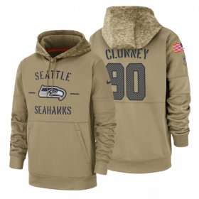 Wholesale Cheap Seattle Seahawks #90 Jadeveon Clowney Nike Tan 2019 Salute To Service Name & Number Sideline Therma Pullover Hoodie