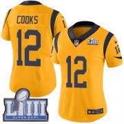 Wholesale Cheap Nike Rams #12 Brandin Cooks Gold Super Bowl LIII Bound Women's Stitched NFL Limited Rush Jersey