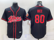 Wholesale Cheap Men's San Francisco 49ers #80 Jerry Rice Black Color Rush With Patch Cool Base Stitched Baseball Jersey