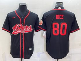 Wholesale Cheap Men\'s San Francisco 49ers #80 Jerry Rice Black Color Rush With Patch Cool Base Stitched Baseball Jersey