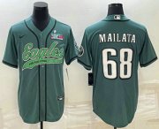 Cheap Men's Philadelphia Eagles #68 Jordan Mailata Green With Super Bowl LVII Patch Cool Base Stitched Baseball Jersey