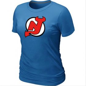 Wholesale Cheap Women\'s NHL New Jersey Devils Big & Tall Logo T-Shirt Light Blue