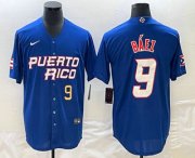 Cheap Men's Puerto Rico Baseball #9 Javier Baez Number 2023 Blue World Baseball Classic Stitched Jersey