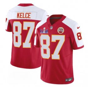 Cheap Men\'s Kansas City Chiefs #87 Travis Kelce Red White 2024 F.U.S.E. Super Bowl LVIII Patch Vapor Untouchable Limited Football Stitched Jersey