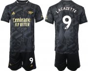 Cheap Men's Arsenal F.C #9 Lacazette 2023 Black Away Soccer Jersey Suit