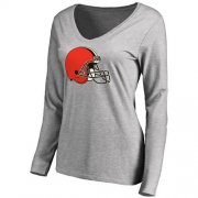 Wholesale Cheap Women's Cleveland Browns Pro Line Primary Team Logo Slim Fit Long Sleeve T-Shirt Grey