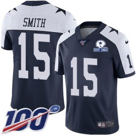 Wholesale Cheap Nike Cowboys #15 Devin Smith Navy Blue Thanksgiving Men\'s Stitched With Established In 1960 Patch NFL 100th Season Vapor Untouchable Limited Throwback Jersey