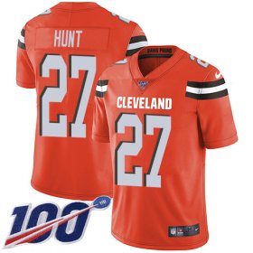 Wholesale Cheap Nike Browns #27 Kareem Hunt Orange Alternate Men\'s Stitched NFL 100th Season Vapor Untouchable Limited Jersey