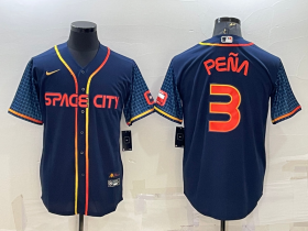 Wholesale Cheap Men\'s Houston Astros #3 Jeremy Pena 2022 Navy Blue City Connect Cool Base Stitched Jersey