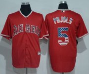Wholesale Cheap Angels of Anaheim #5 Albert Pujols Red USA Flag Fashion Stitched MLB Jersey