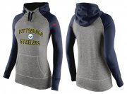 Wholesale Cheap Women's Nike Pittsburgh Steelers Performance Hoodie Grey & Dark Blue_3