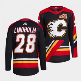 Wholesale Cheap Men\'s Calgary Flames #28 Elias Lindholm Black 2022-23 Reverse Retro Stitched Jersey