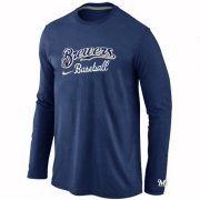 Wholesale Cheap Milwaukee Brewers Long Sleeve MLB T-Shirt Dark Blue