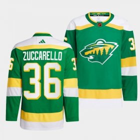 Wholesale Cheap Men\'s Minnesota Wild #36 Mats Zuccarello Green 2022-23 Reverse Retro Stitched Jersey