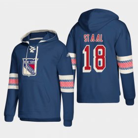 Wholesale Cheap New York Rangers #18 Marc Staal Blue adidas Lace-Up Pullover Hoodie