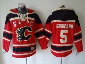 Wholesale Cheap Flames #5 Mark Giordano Red Sawyer Hooded Sweatshirt Stitched NHL Jersey