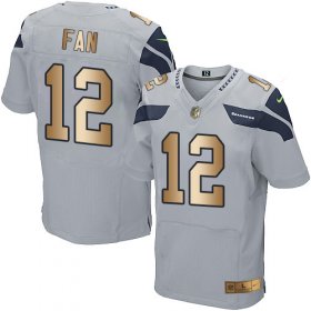 Wholesale Cheap Nike Seahawks #12 Fan Grey Alternate Men\'s Stitched NFL Elite Gold Jersey