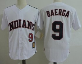 Wholesale Cheap Mitchell And Ness Indians #9 Carlos Baerga White Throwback Stitched MLB Jersey