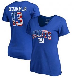 Wholesale Cheap Women\'s New York Giants #13 Odell Beckham Jr NFL Pro Line by Fanatics Branded Banner Wave Name & Number T-Shirt Royal