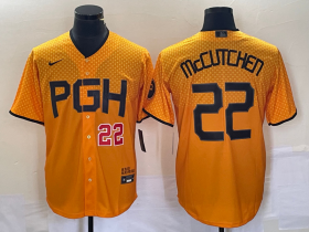 Wholesale Cheap Men\'s Pittsburgh Pirates #22 Andrew McCutchen Number Gold 2023 City Connect Stitched Jersey 2