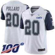 Wholesale Cheap Nike Cowboys #20 Tony Pollard White Men's Stitched With Established In 1960 Patch NFL Limited Rush 100th Season Jersey