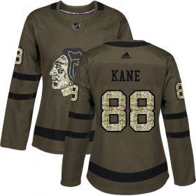 Wholesale Cheap Adidas Blackhawks #88 Patrick Kane Green Salute to Service Women\'s Stitched NHL Jersey