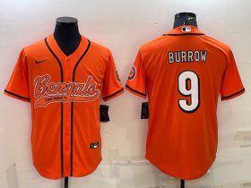 Wholesale Cheap Men\'s Cincinnati Bengals #9 Joe Burrow Orange With Patch Cool Base Stitched Baseball Jersey