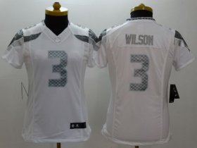 Wholesale Cheap Nike Seahawks #3 Russell Wilson White Women\'s Stitched NFL Limited Platinum Jersey