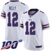 Wholesale Cheap Nike Bills #12 Jim Kelly White Men's Stitched NFL 100th Season Vapor Limited Jersey