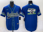 Wholesale Cheap Men's Seattle Seahawks Big Logo Blue With Patch Cool Base Stitched Baseball Jersey