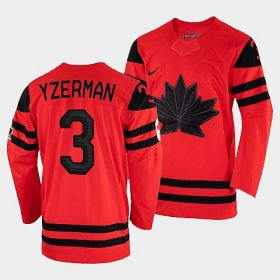 Wholesale Cheap Men\'s Canada Hockey Steve Yzerman Red 2022 Winter Olympic #3 Gold Winner Jersey