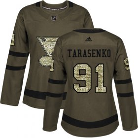 Wholesale Cheap Adidas Blues #91 Vladimir Tarasenko Green Salute to Service Women\'s Stitched NHL Jersey