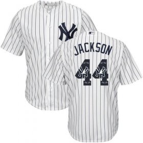 Wholesale Cheap Yankees #44 Reggie Jackson White Strip Team Logo Fashion Stitched MLB Jersey