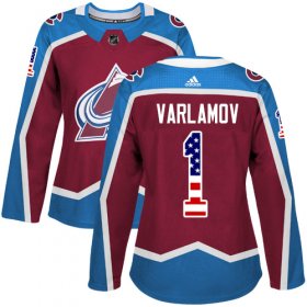 Wholesale Cheap Adidas Avalanche #1 Semyon Varlamov Burgundy Home Authentic USA Flag Women\'s Stitched NHL Jersey