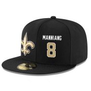 Wholesale Cheap New Orleans Saints #8 Archie Manning Snapback Cap NFL Player Black with Gold Number Stitched Hat
