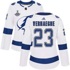Cheap Adidas Lightning #23 Carter Verhaeghe White Road Authentic Women\'s 2020 Stanley Cup Champions Stitched NHL Jersey