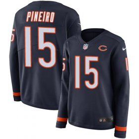 Wholesale Cheap Nike Bears #15 Eddy Pineiro Navy Blue Team Color Women\'s Stitched NFL Limited Therma Long Sleeve Jersey