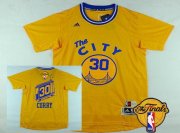 Wholesale Cheap Men's Golden State Warriors #30 Stephen Curry 2015-16 Retro Yellow Short-Sleeve 2017 The NBA Finals Patch Jersey