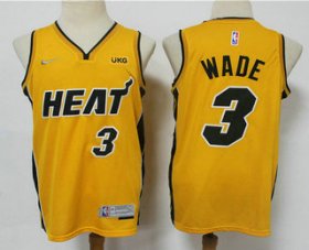 Wholesale Cheap Men\'s Miami Heat #3 Dwyane Wade Yellow Nike Swingman 2021 Earned Edition Stitched Jersey With NEW Sponsor Logo