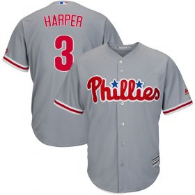 Wholesale Cheap Phillies #3 Bryce Harper Grey Cool Base Stitched Youth MLB Jersey