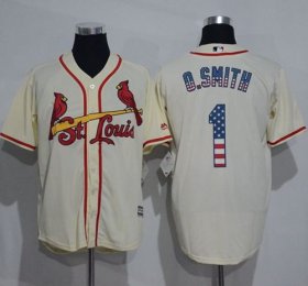 Wholesale Cheap Cardinals #1 Ozzie Smith Cream USA Flag Fashion Stitched MLB Jersey