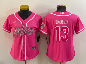 Wholesale Cheap Women\'s Miami Dolphins #13 Dan Marino Pink With Patch Cool Base Stitched Baseball Jersey