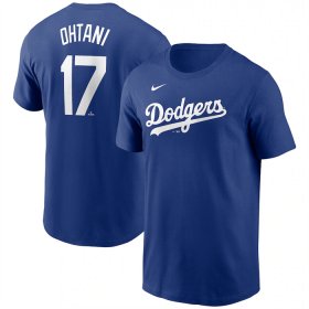 Cheap Men\'s Los Angeles Dodgers #17 Shohei Ohtani Blue 2024 Fuse Name & Number T-Shirt