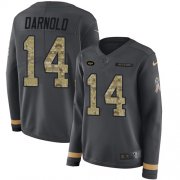 Wholesale Cheap Nike Jets #14 Sam Darnold Anthracite Salute to Service Women's Stitched NFL Limited Therma Long Sleeve Jersey