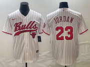 Wholesale Cheap Men's Chicago Bulls #23 Michael Jordan White Pinstripe Cool Base Stitched Baseball Jersey