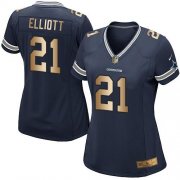 Wholesale Cheap Nike Cowboys #21 Ezekiel Elliott Navy Blue Team Color Women's Stitched NFL Elite Gold Jersey