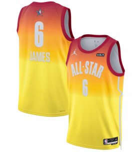Cheap Men\'s 2023 All-Star #6 LeBron James Orange Game Swingman Stitched Basketball Jersey