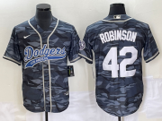 Wholesale Cheap Men's Los Angeles Dodgers #42 Jackie Robinson Grey Camo Cool Base With Patch Stitched Baseball Jersey