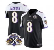 Wholesale Cheap Men's Baltimore Ravens #8 Lamar Jackson Black White 2023 F.U.S.E With Patch Throwback Vapor Limited Stitched Jersey