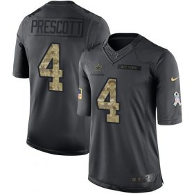 Wholesale Cheap Nike Cowboys #4 Dak Prescott Black Youth Stitched NFL Limited 2016 Salute to Service Jersey